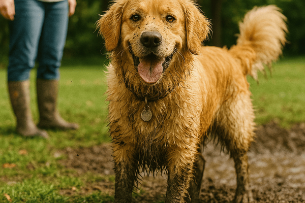 A_photograph_captures_a_Golden_Retriever_covered_i