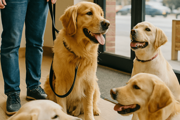 A_photograph_captures_four_Labrador_Retrievers_sit