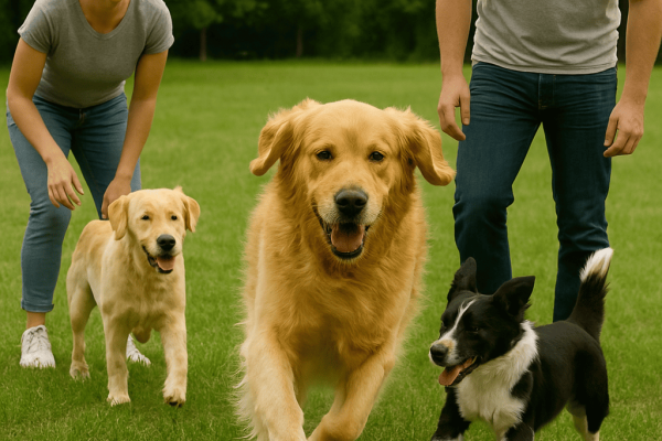 A_photograph_captures_three_dogs_and_their_two_own