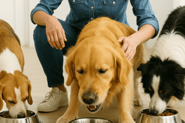 A_photograph_captures_three_dogs_eating_from_stain